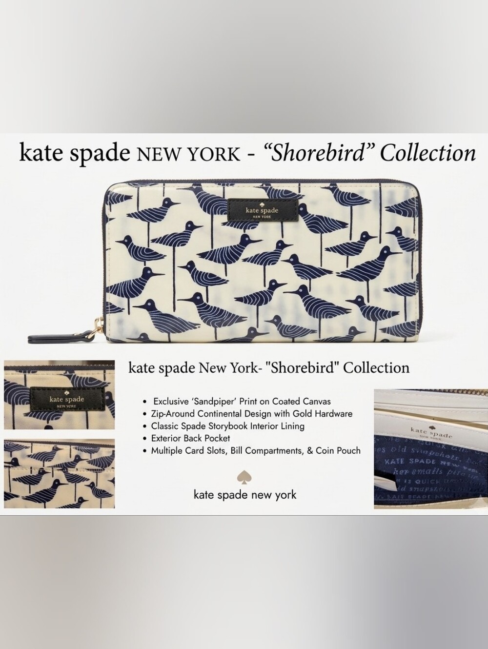 Kate Spade "Shorebird" Storybook Lining Coated Canvas Wallet